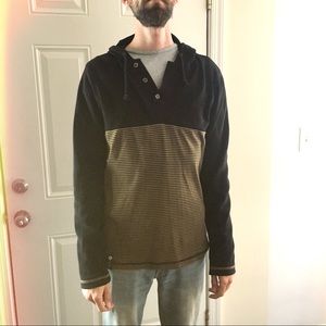 LRG Mens Medium Pull Over Hoodie, Black Tan stripe